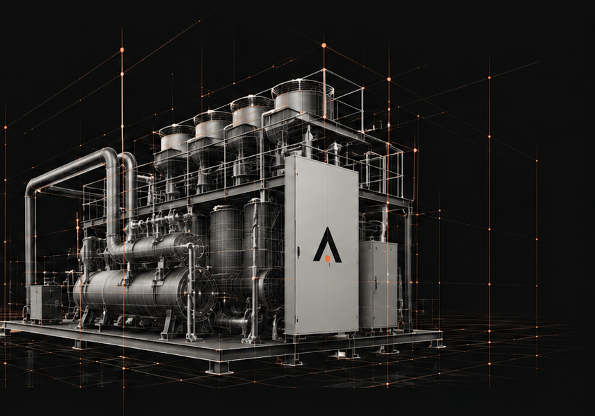 Almadar Cooling as a Service chiller plant rendered as a blueprint